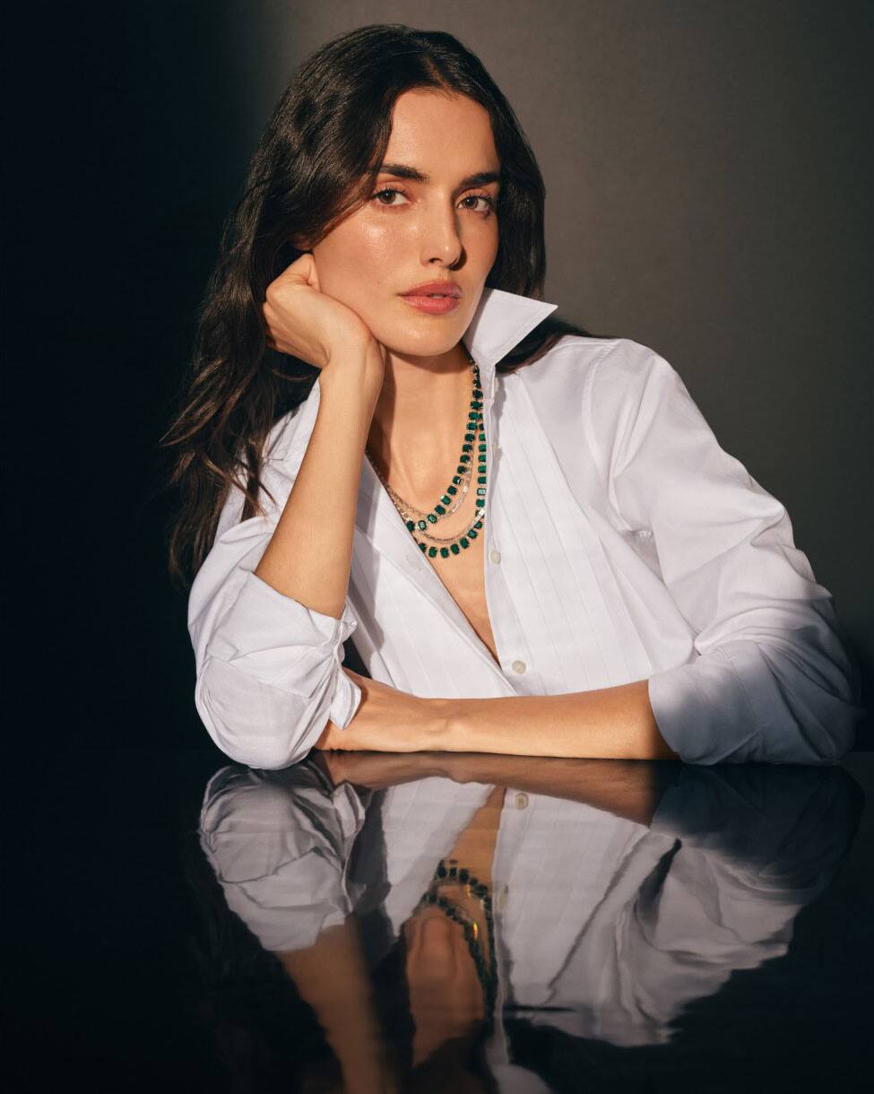 Rhodium-Plated Stone Tennis Necklace