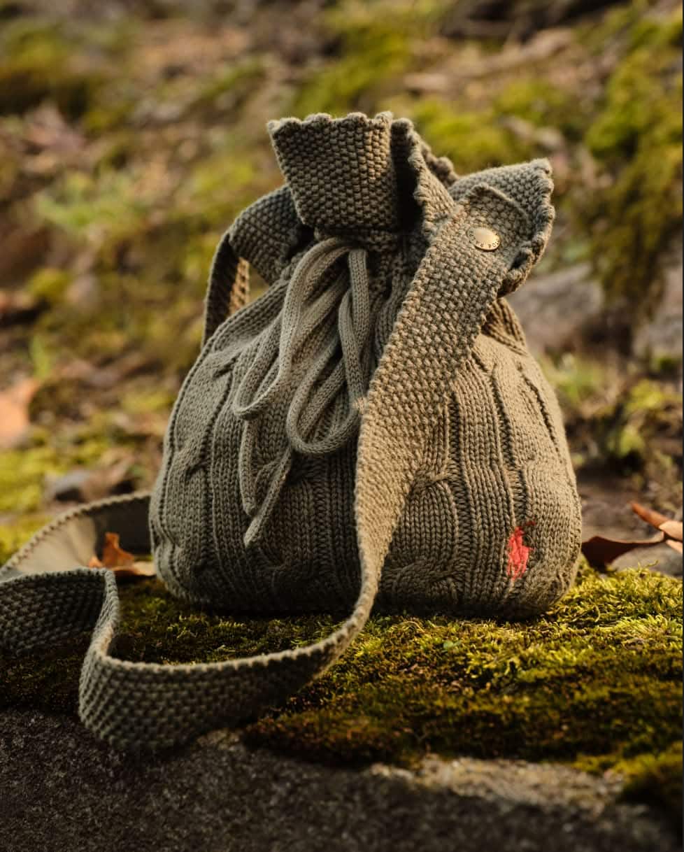 Cable-Knit Cotton Drawstring Bucket Bag