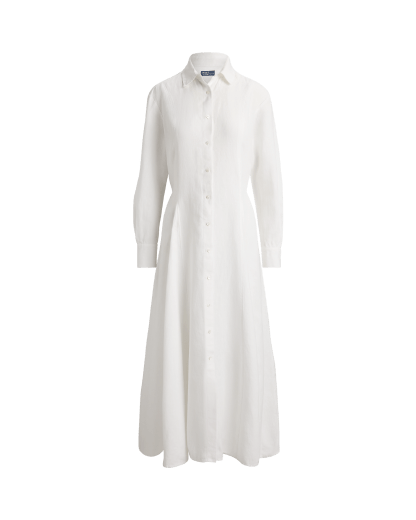 Vestido camiseiro em linho com laço