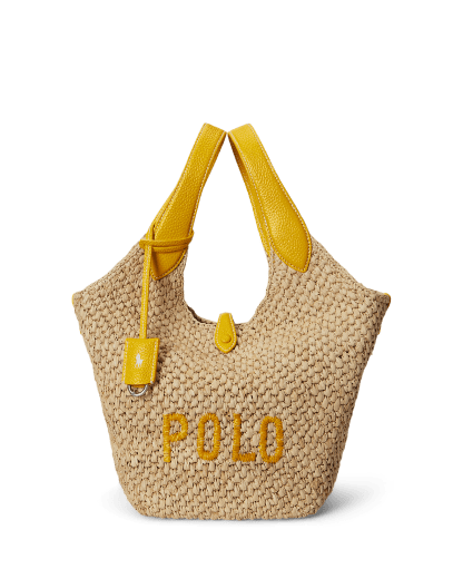 Tote Polo Play de pele/ráfia e logótipo 