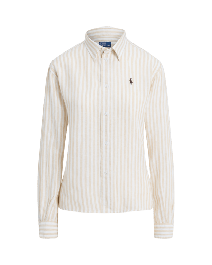 Camisa de algodão e linho às riscas 