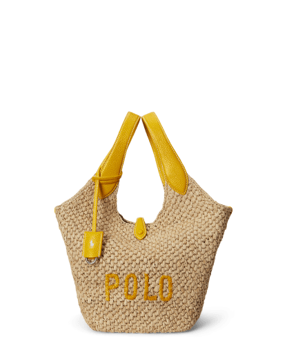 Tote Polo Play de pele/ráfia e logótipo 