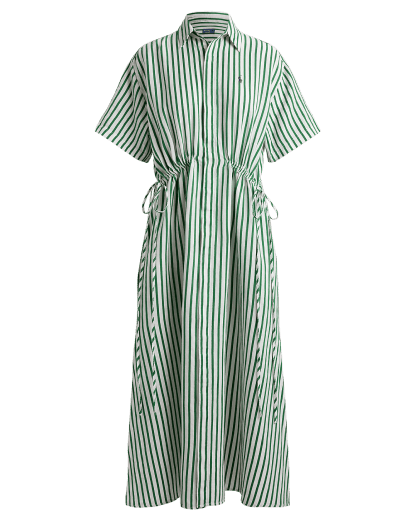 Vestido camiseiro riscas linho algodão