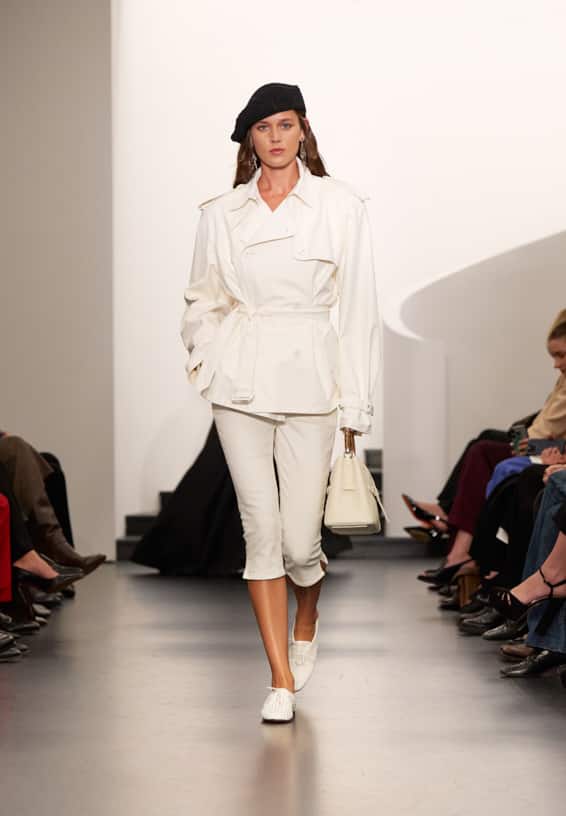 A look from Ralph Lauren’s Fall 2025 runway show shown on model.