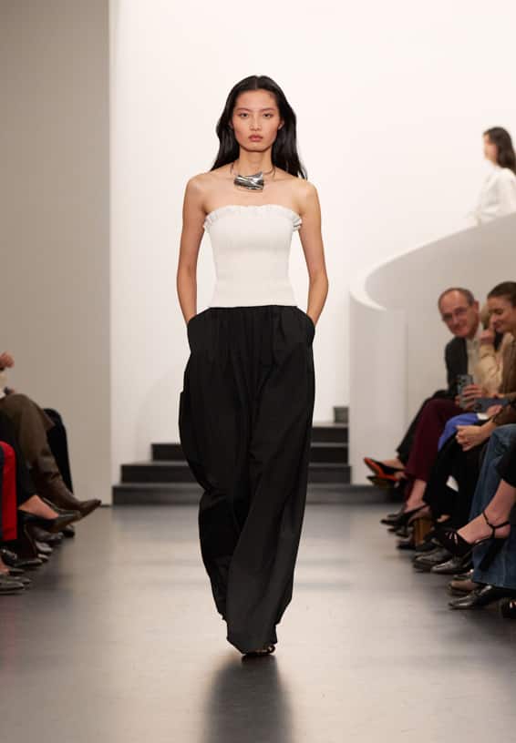 A look from Ralph Lauren’s Fall 2025 runway show shown on model.