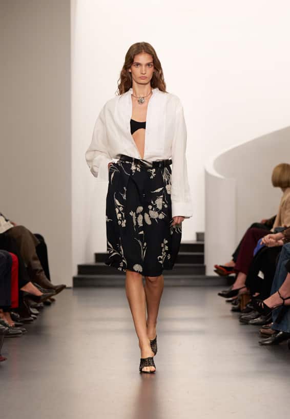 A look from Ralph Lauren’s Fall 2025 runway show shown on model.